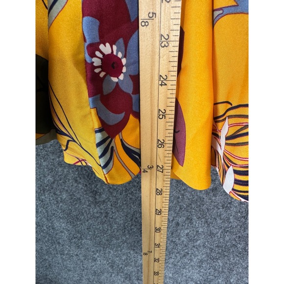 Why Dress Women L Yellow Floral Peacock Feather Bow Neck Mini Party Feminine - Picture 10 of 15